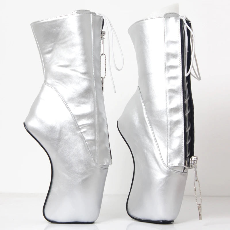 18CM High Heel Hoof Heelless Ballet Boots Pointed Toe Sexy Lockable Zipper Ankle Women Unisex Boots Plus Size 36-46