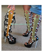 Spliced Style Stiletto Heels Sandals Polka Dots Open-Toe Openwork Style Platform  Summer Boots Manual Luxury Women's Footwear