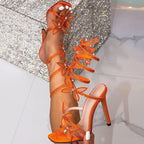 Elegant Design Crystal Butterfly-knot Ankle Strap Woman Sandals Sexy Open Toe Thin High Heels Stripper Party Pumps Shoes