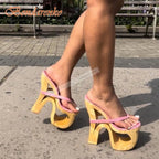 Strange Style High Heels Sandals Straps Slip On Hollow Sexy Ladies Sandals Summer Shoes Designer Party Casual Open Toe Fashion