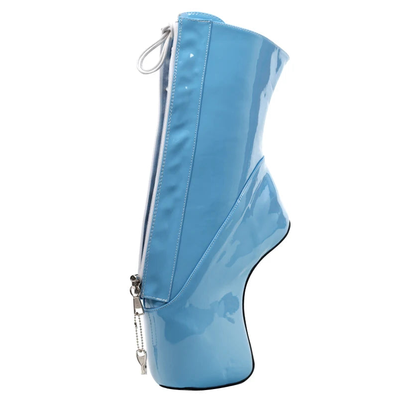 18CM High Heel Hoof Heelless Ballet Boots Pointed Toe Sexy Lockable Zipper Ankle Women Unisex Boots Plus Size 36-46