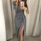 Silk & Curves Off-Shoulder Midi Dress