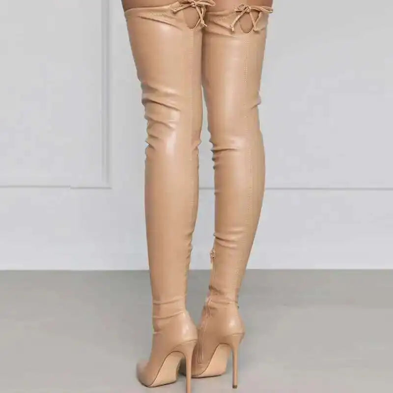 Blush Apricot Over The Knee Stiletto Boots