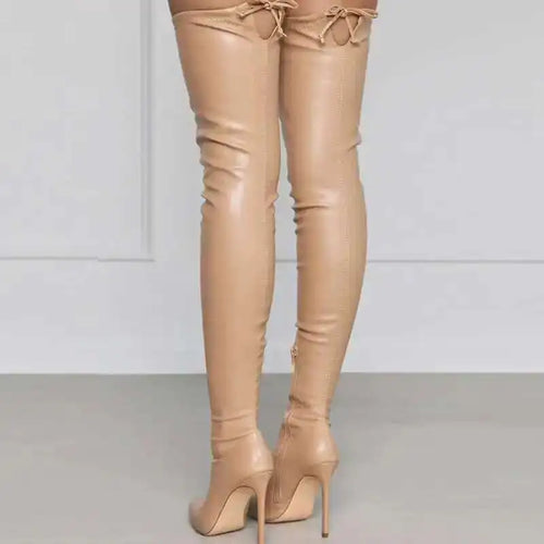 Blush Apricot Over The Knee Stiletto Boots