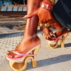 Strange Style High Heels Sandals Straps Slip On Hollow Sexy Ladies Sandals Summer Shoes Designer Party Casual Open Toe Fashion