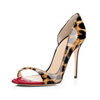 Fashionable open toe side empty super high heels with leopard print fashion bags and women's sandals in sizes 33-46