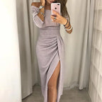 Silk & Curves Off-Shoulder Midi Dress