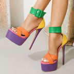 Aneikeh Summer Sexy Open Toe Buckle Color Matching Stiletto Heels Sandals Women Designer Hollow Out Platform Nightclub Shoes