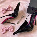 2026 Fashion Non-Slip Wear-Resistant High Heels Women's Pointed Toe Patent Leather Slip-On Sandals