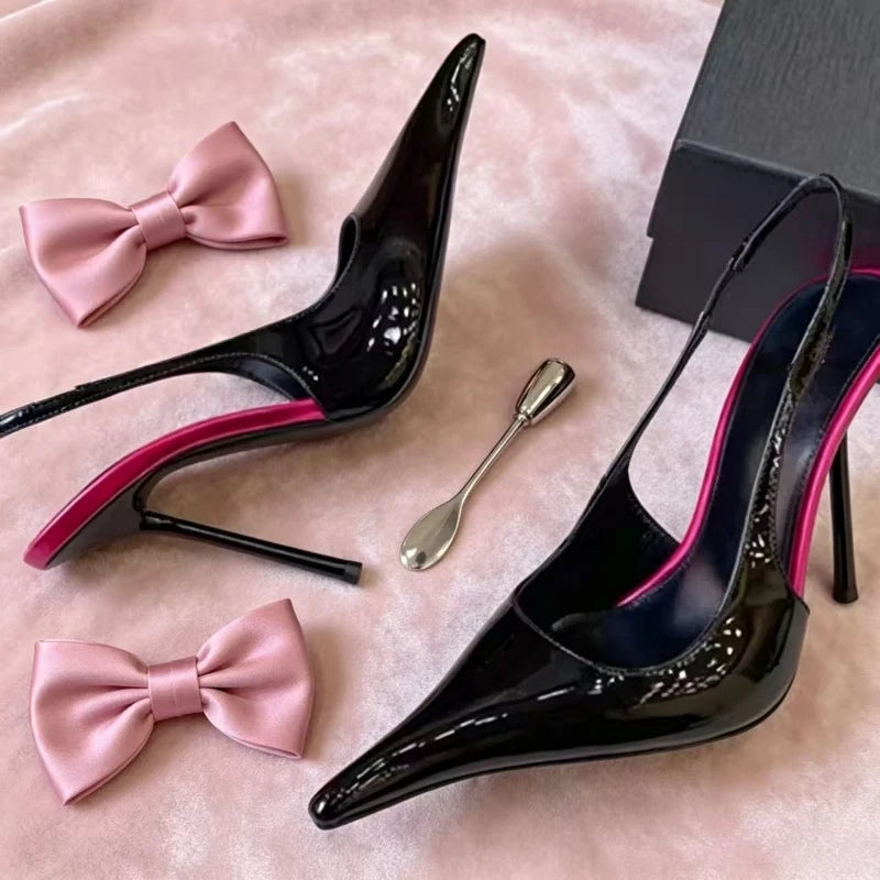 2026 Fashion Non-Slip Wear-Resistant High Heels Women's Pointed Toe Patent Leather Slip-On Sandals