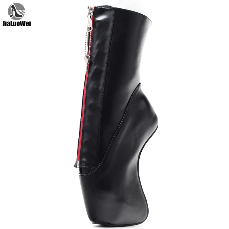 18CM High Heel Hoof Heelless Ballet Boots Pointed Toe Sexy Lockable Zipper Ankle Women Unisex Boots Plus Size 36-46