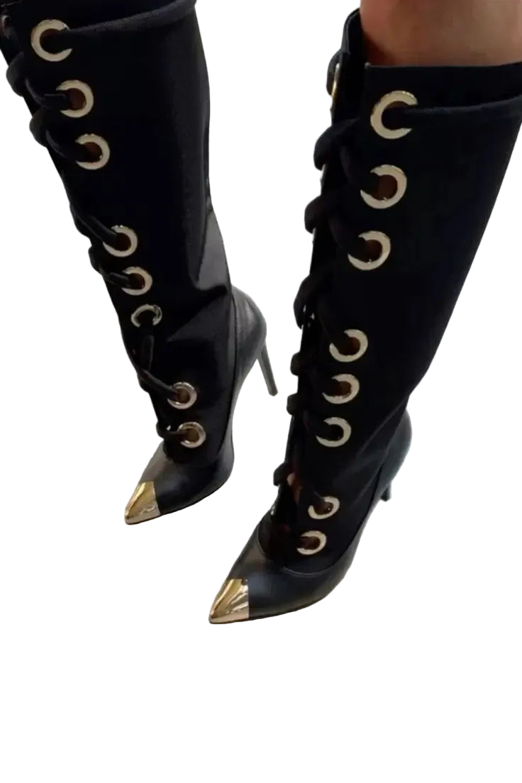 Reign Metal Toe Lace-Up Knee High Boots