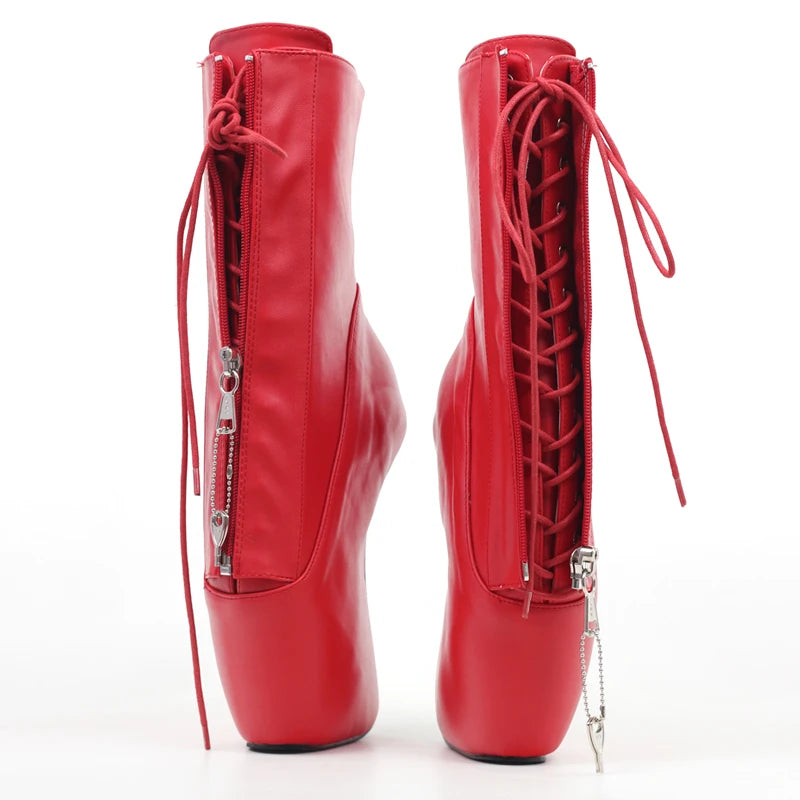 18CM High Heel Hoof Heelless Ballet Boots Pointed Toe Sexy Lockable Zipper Ankle Women Unisex Boots Plus Size 36-46
