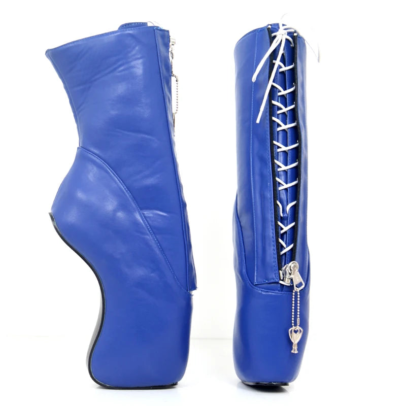 18CM High Heel Hoof Heelless Ballet Boots Pointed Toe Sexy Lockable Zipper Ankle Women Unisex Boots Plus Size 36-46