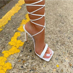 New Women's Summer Plus Size Sexy Square Toe Strappy Stiletto High Heels Cross Strap Sandals