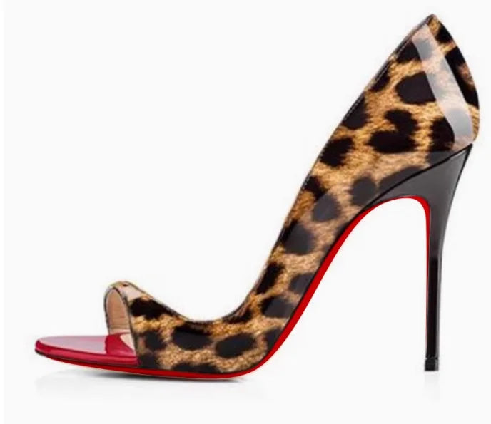 Fashionable open toe side empty super high heels with leopard print fashion bags and women's sandals in sizes 33-46