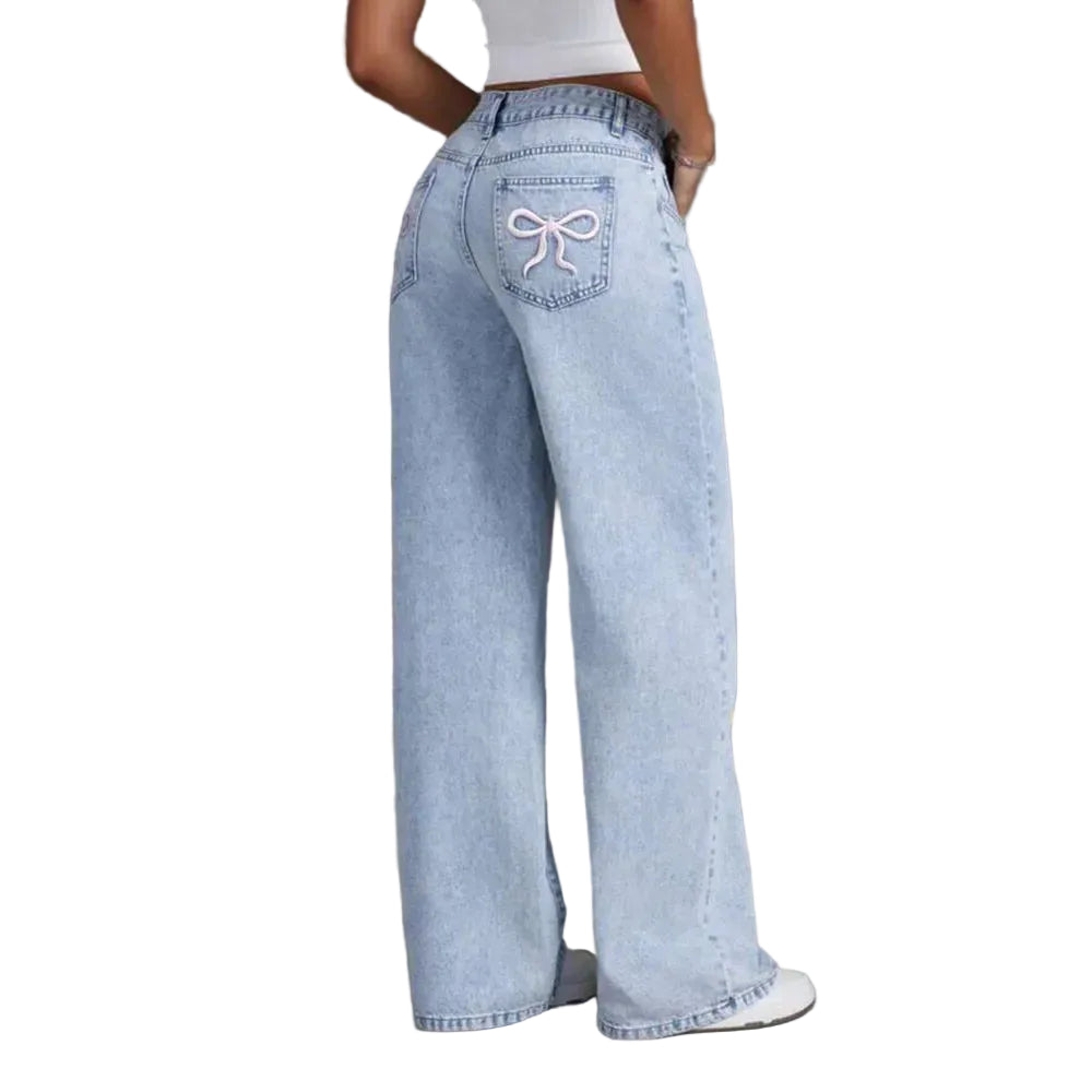 Cherry Bow Wide-Leg Jeans