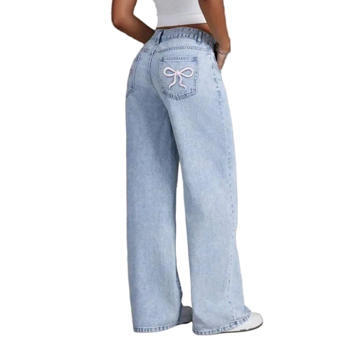 Cherry Bow Wide-Leg Jeans