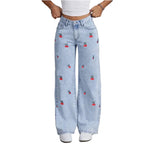 Cherry Bow Wide-Leg Jeans