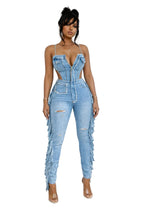 Hollow Out Tassel Denim Jumpsuit