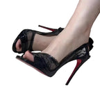 Noir Lace Butterfly Stiletto Sandals