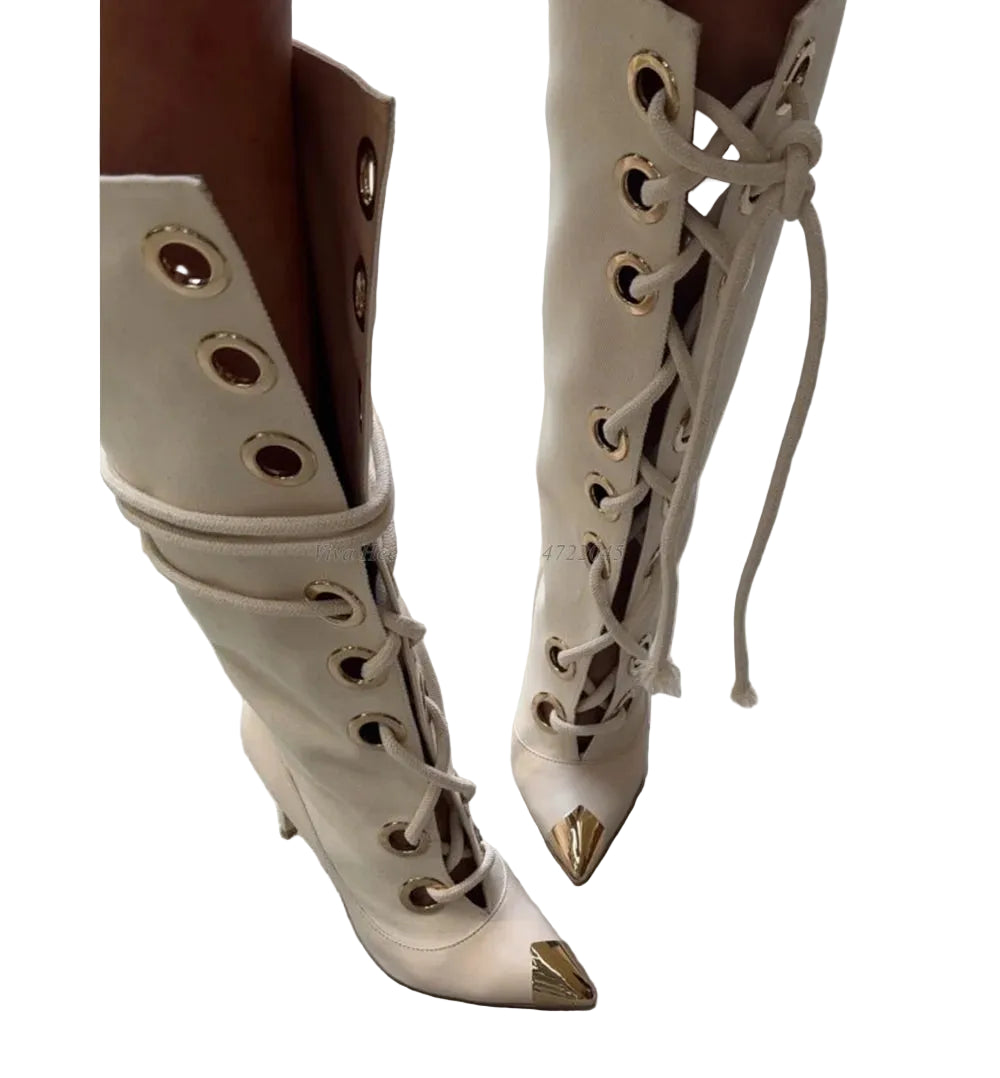 Reign Metal Toe Lace-Up Knee High Boots