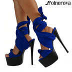 Suede Ankle Strap Sandals Stiletto Heel Platform Sandals Open Toe Super High Heels for Women Cross Strap Designer Summer Shoes