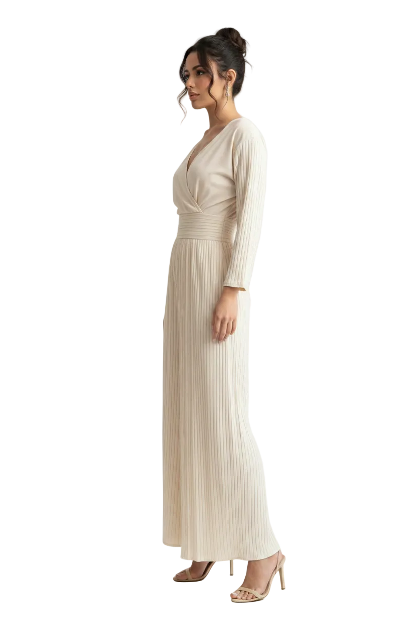 Bisou Wide Leg Jumpsuit - Beige Side View