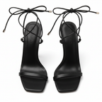Black Lace-Up Stiletto Sandals Above View