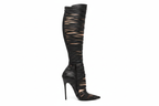 Black Leather Strappy Knee High Boots - Right Side