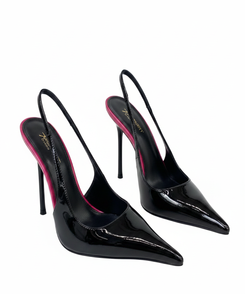 Black Patent Leather Slingback Pump 3/4