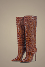 Brown Croc Boot - Greige