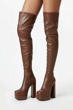 Brown Over-The-Knee Platform Boots