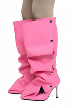 Celeste Boots - Pink Slouchy Loose Fit White Background