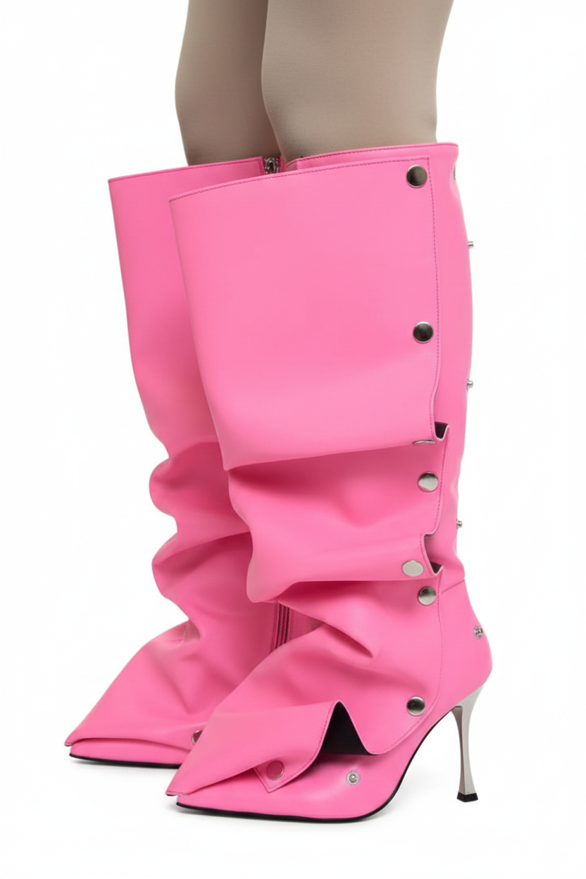 Celeste Boots - Pink Slouchy Loose Fit White Background