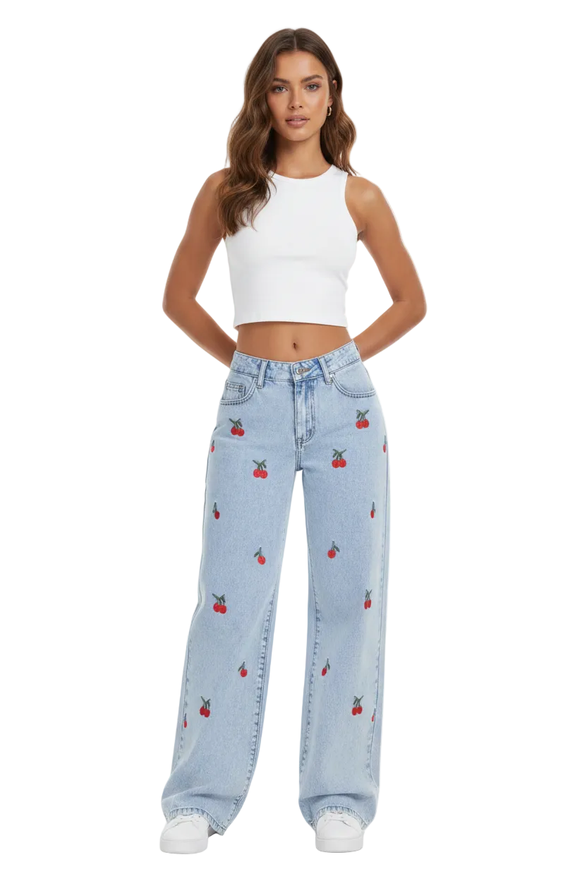 Cherry Print Wide-Leg Front