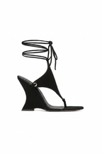 Cleo Ankle Wrap Wedge Sandals – Black