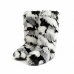 Cow Print Faux Fur Boots 3/4 Angle