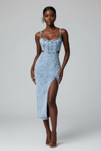 Cutout Slit Spaghetti Strap Denim Dress - AI Model Shot