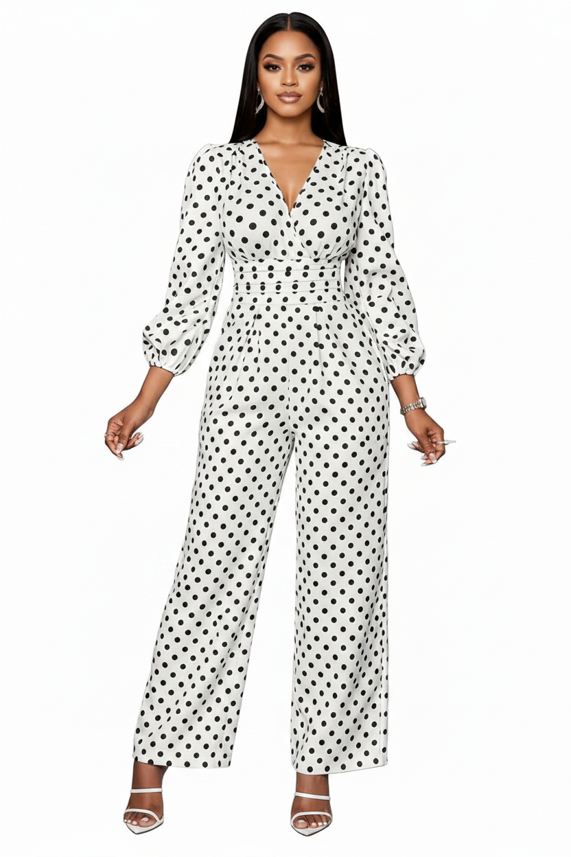 Demi Dot Jumpsuit - Full Body White Background