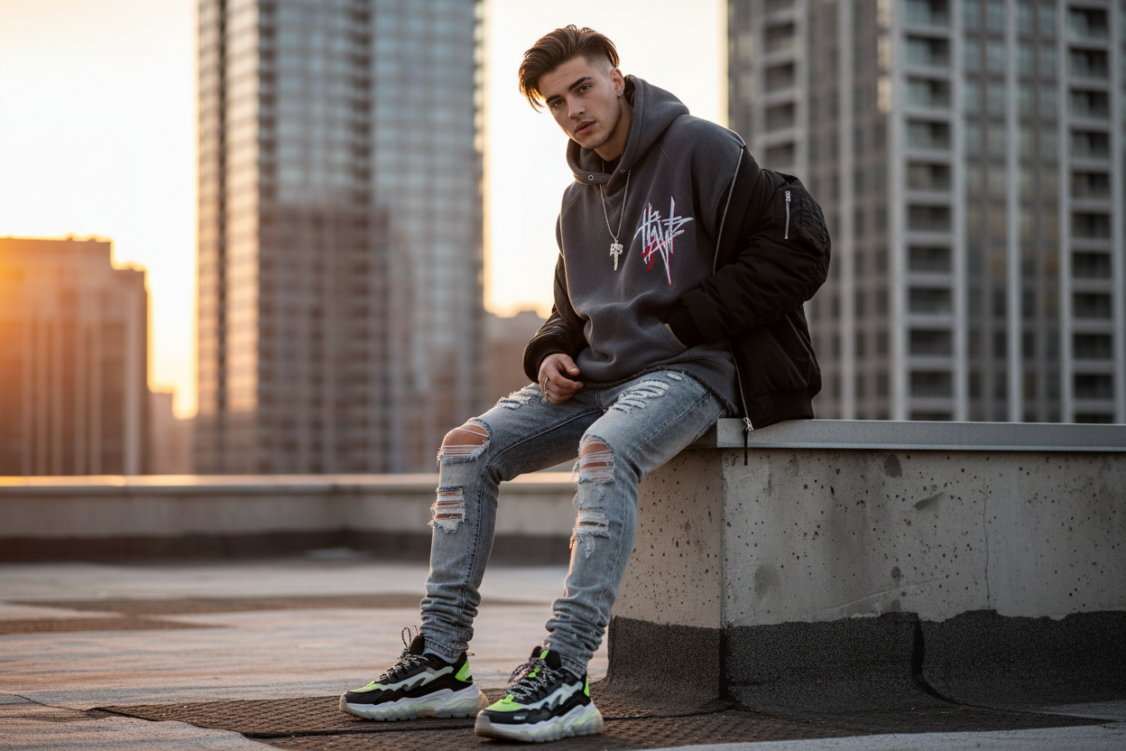 Distressed Skinny Jeans Look