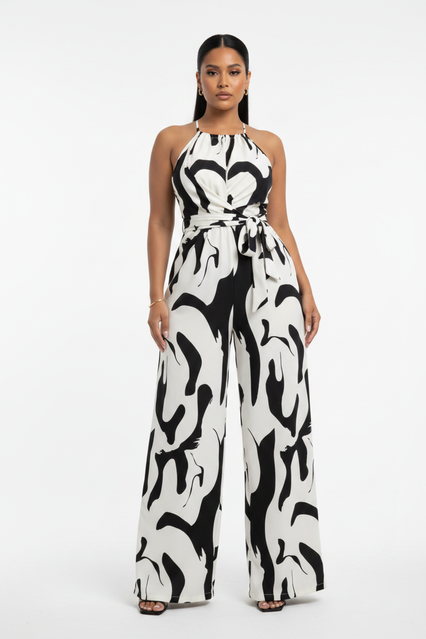 Front - Abstract Print Jumpsuit