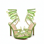 Green Crystal Butterfly-knot Stiletto Sandals - Opposite 3/4