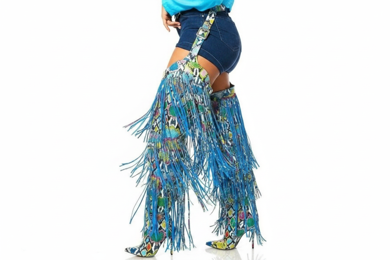 Havana Fringe Boots - Blue Snake