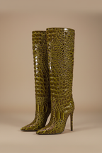 Khaki Green Croc Boot - Greige