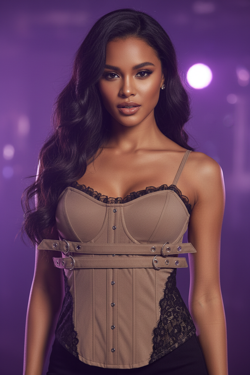 Lace Corset Cami - Khaki Close Up