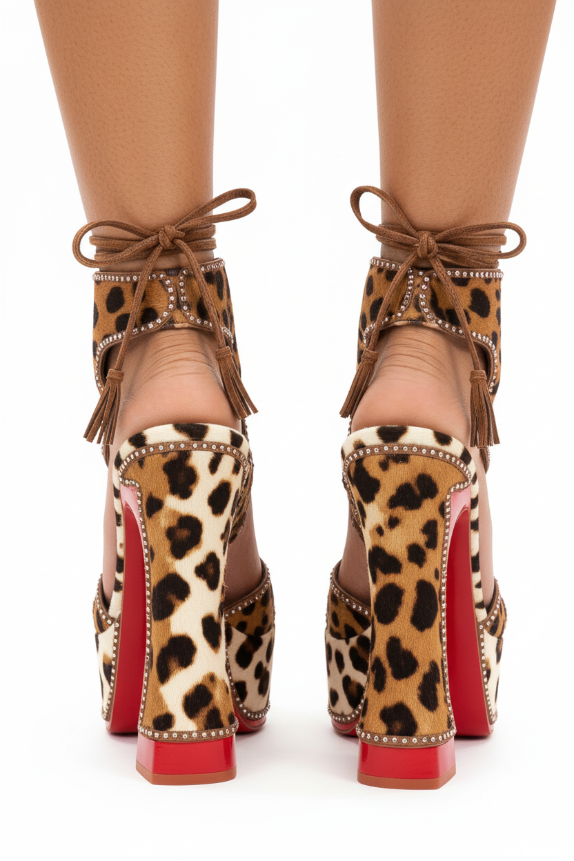 Leopard Crystal Platform Sandals - Back