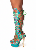 Multicolor Plaid Knee-High Boots Side View