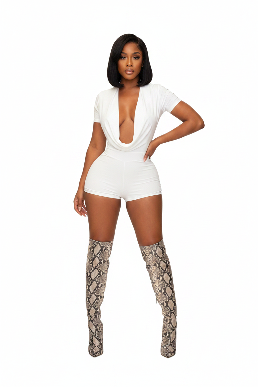 Nia Romper - Deep V Black Model