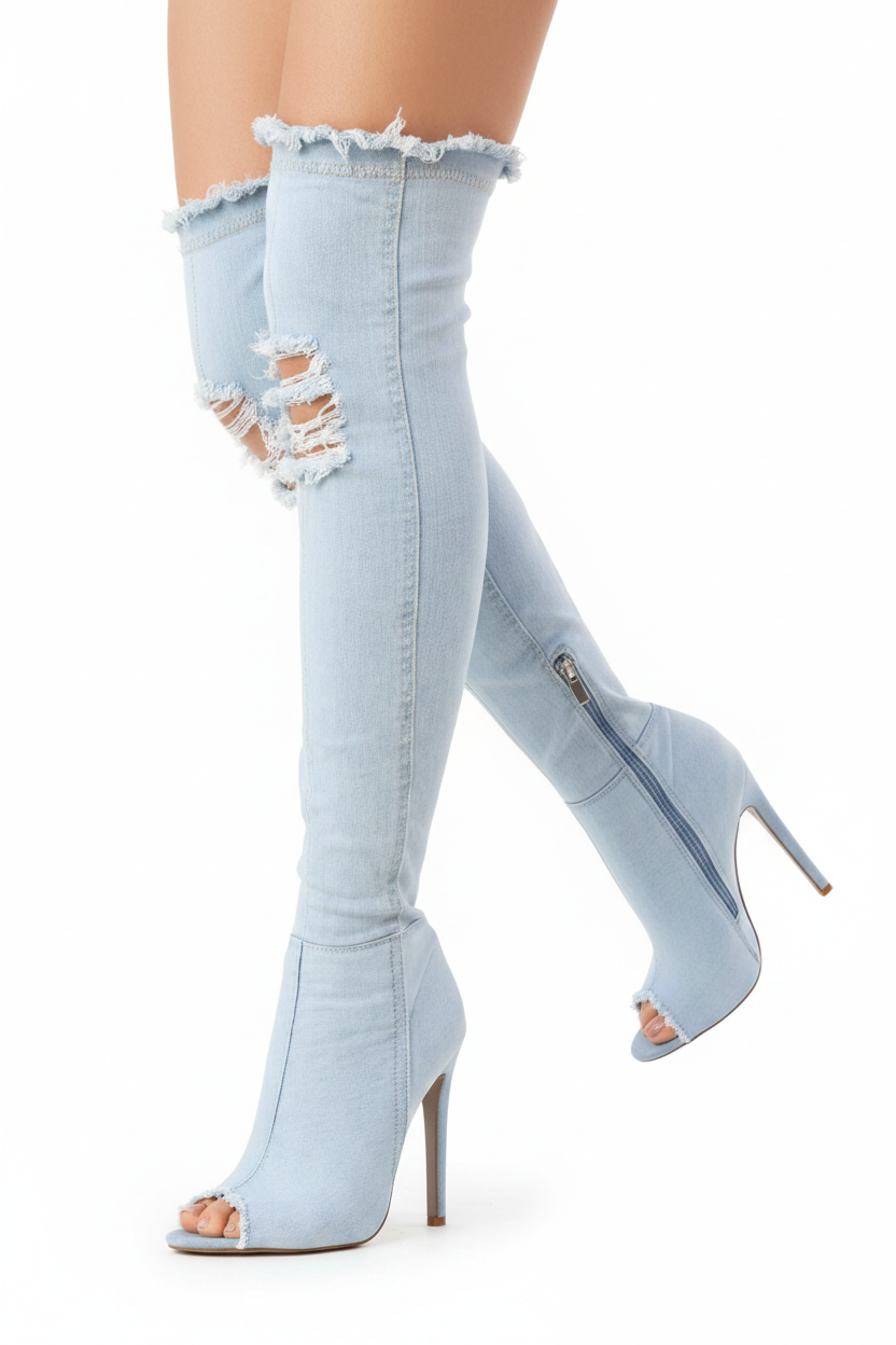 Nova Tassel Thigh-High Boots - White Background